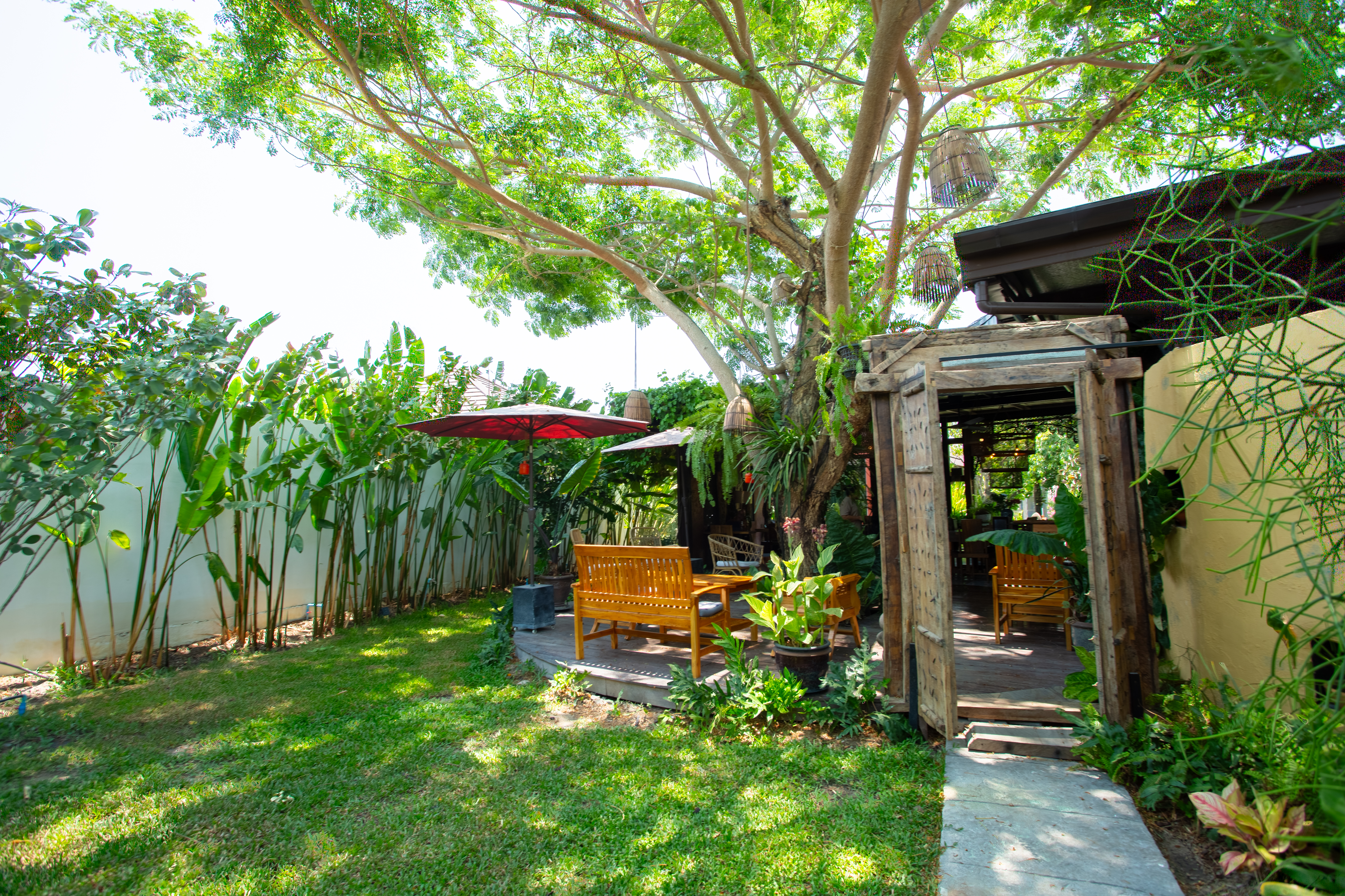 Peaceful seating and garden at Apsara