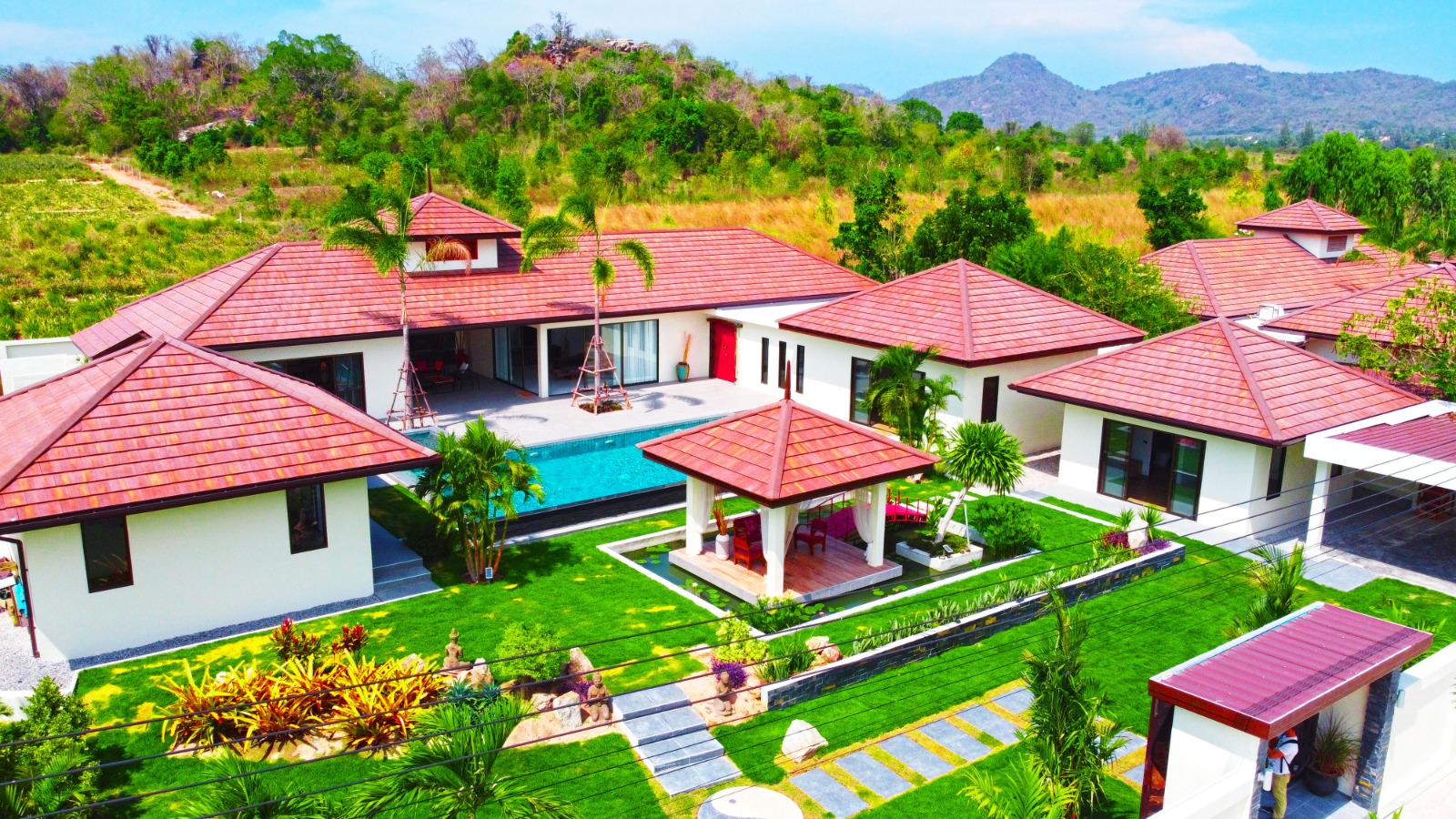 Aerial view of Maprow Project surrounded by green Hua Hin hills